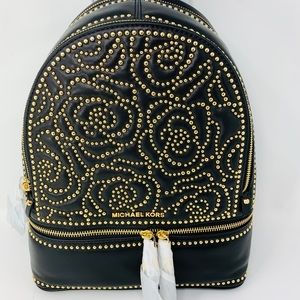 NEW MICHAEL MICHEAL KORS Medium Studded Rhea BackPack in Black